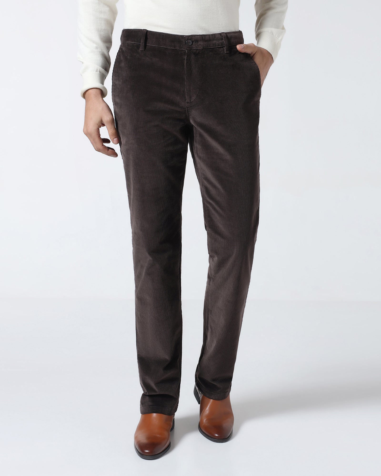 Brown Corduroy Solid Khakis - Magne