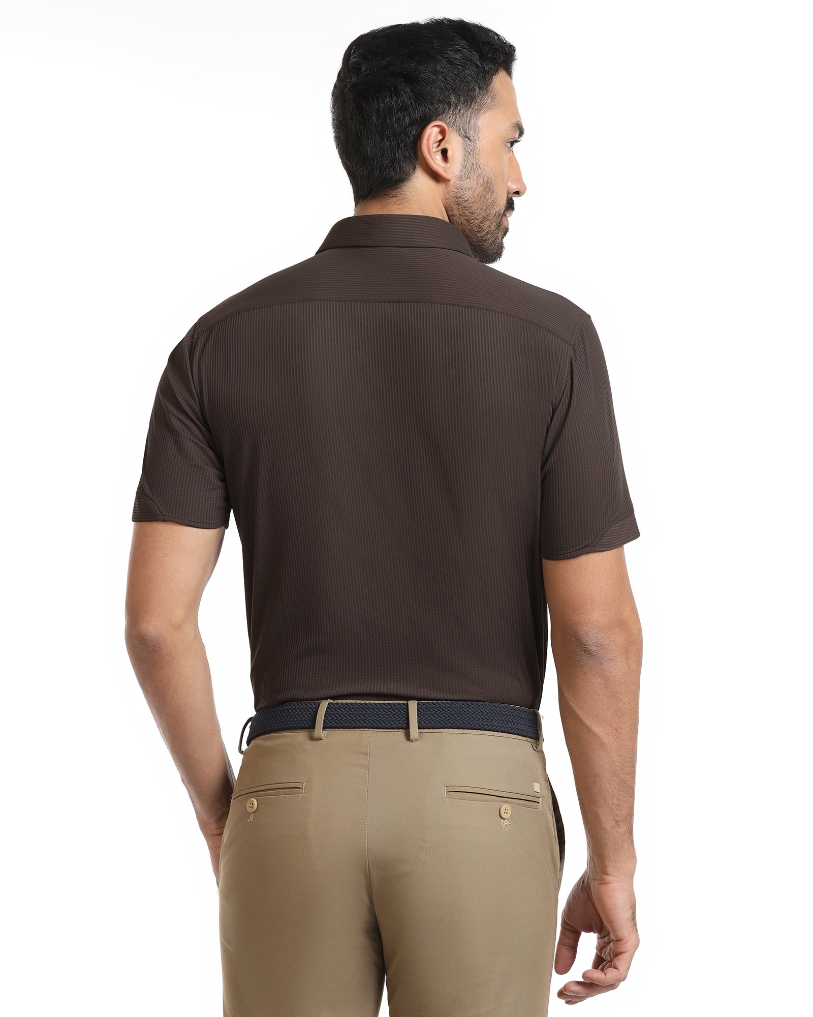 Brown Half Sleeve TechPro Stripe Shirt - Civil
