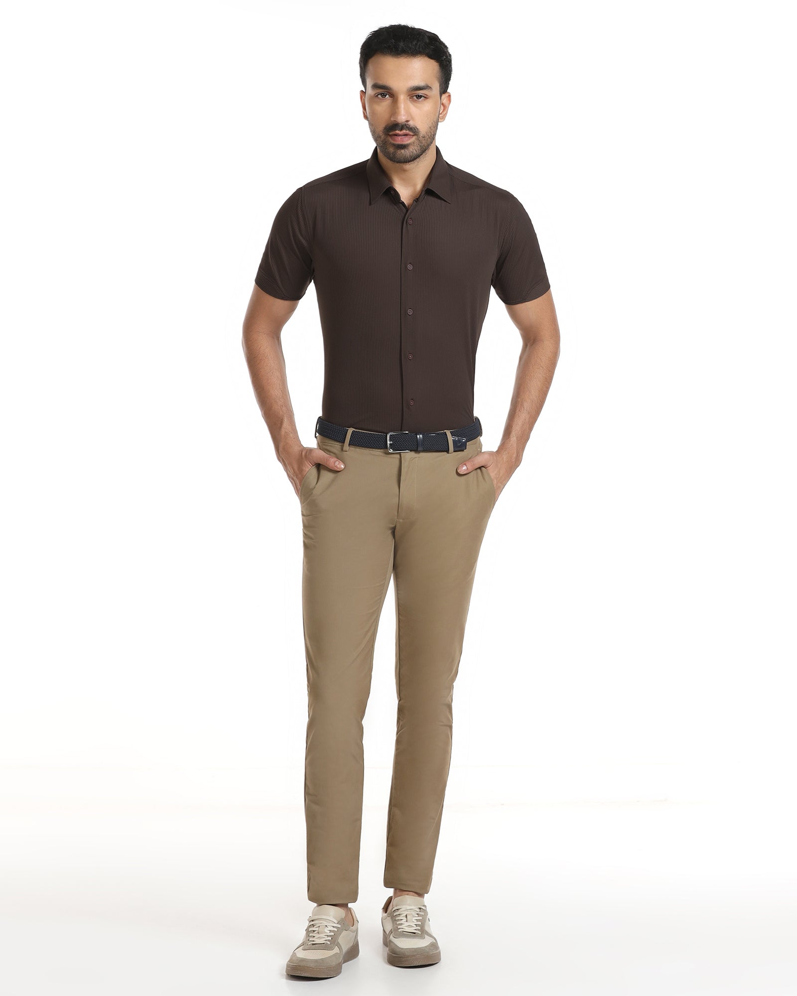 Brown Half Sleeve TechPro Stripe Shirt - Civil
