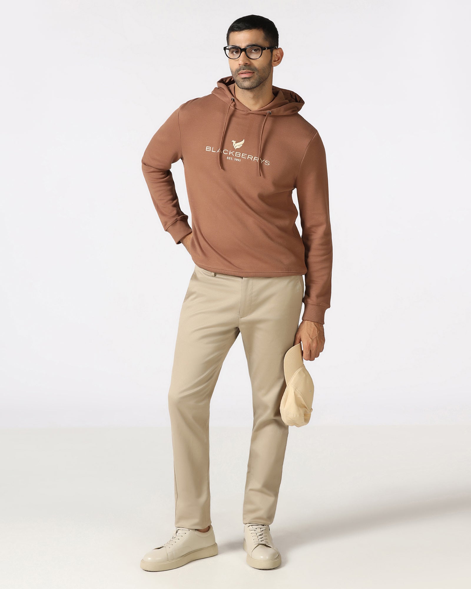 Brown Hoodie Solid Sweatshirt - Yen