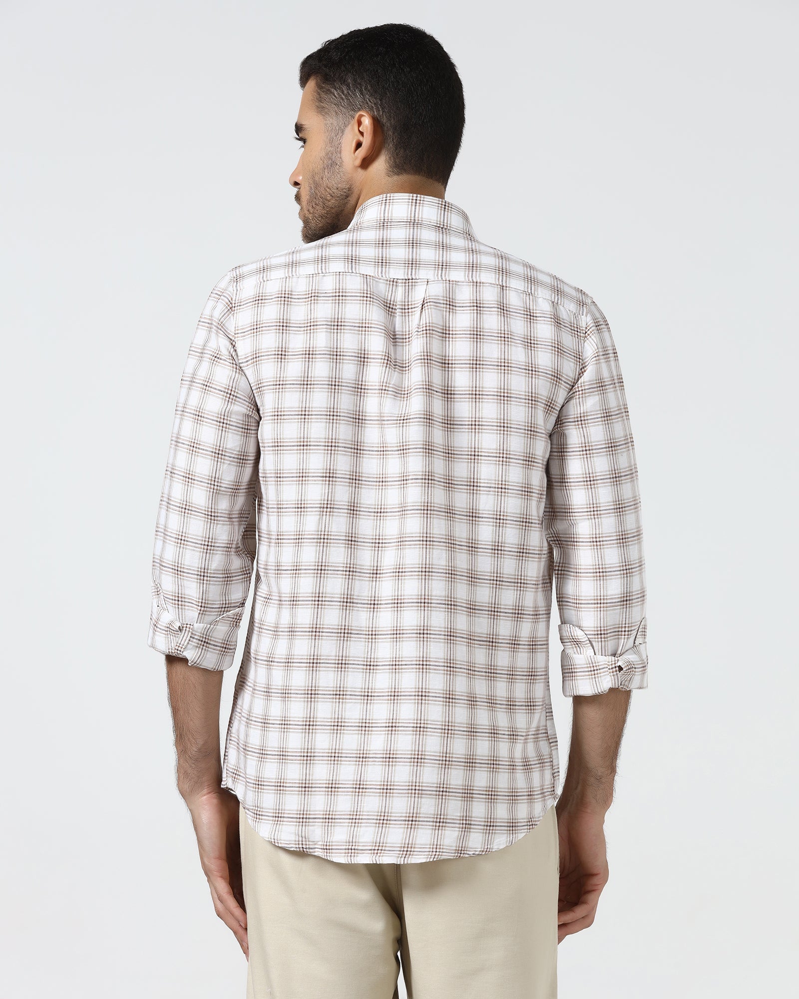 Brown Linen Check Shirt - Dravo