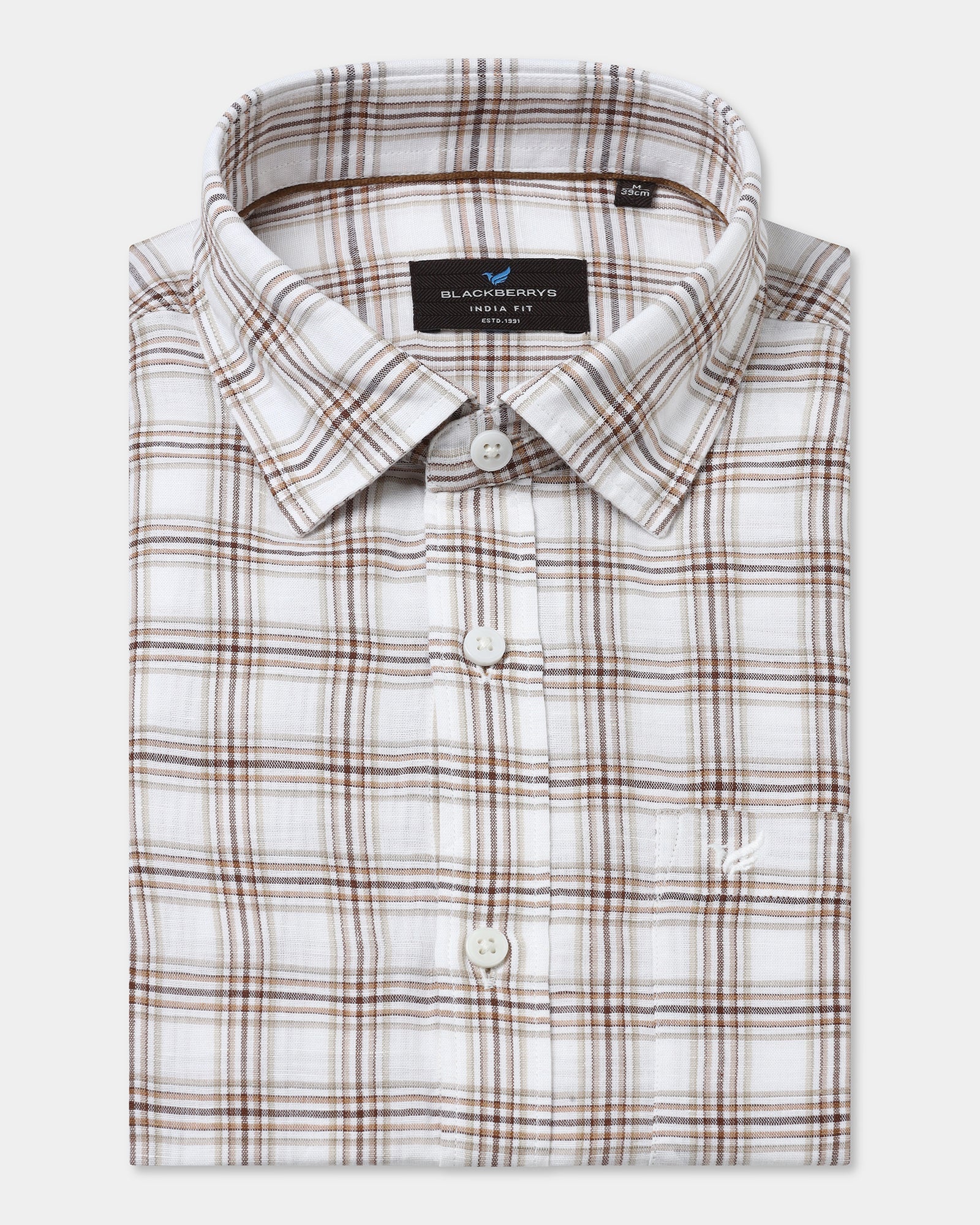 Brown Linen Check Shirt - Dravo