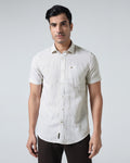 Brown Half Sleeve Linen Printed Shirt - Rogel