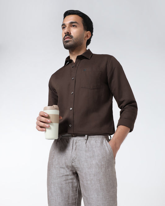 Brown Linen Solid Shirt - Cleo