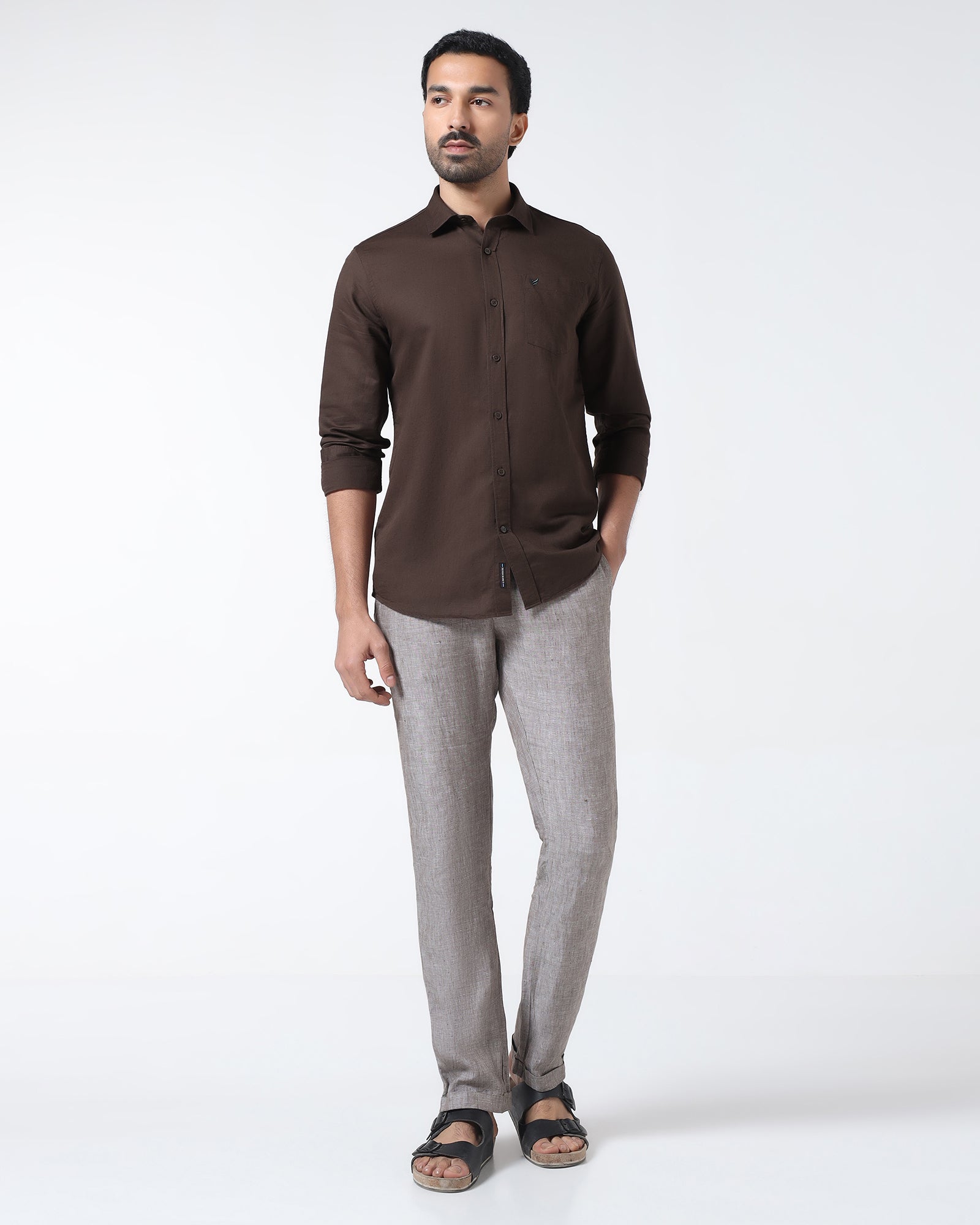 Brown Linen Solid Shirt - Cleo
