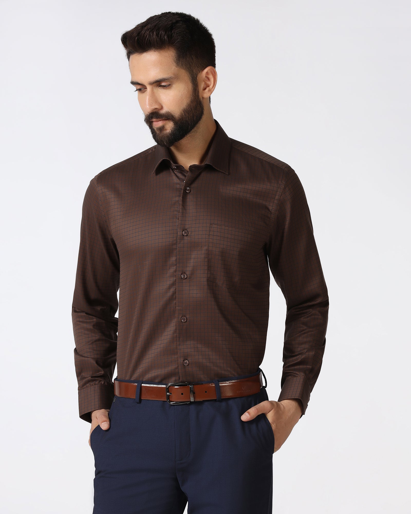 Brown Non Iron Check Shirt - Radial