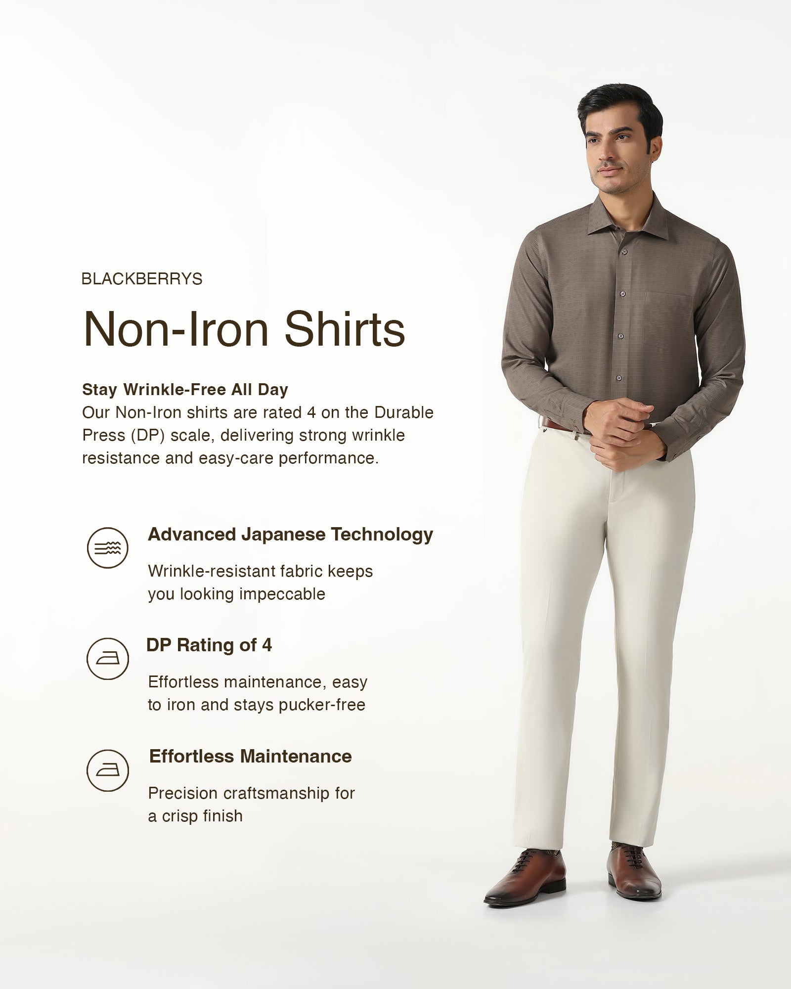 Brown Non Iron Textured Shirt - Reform