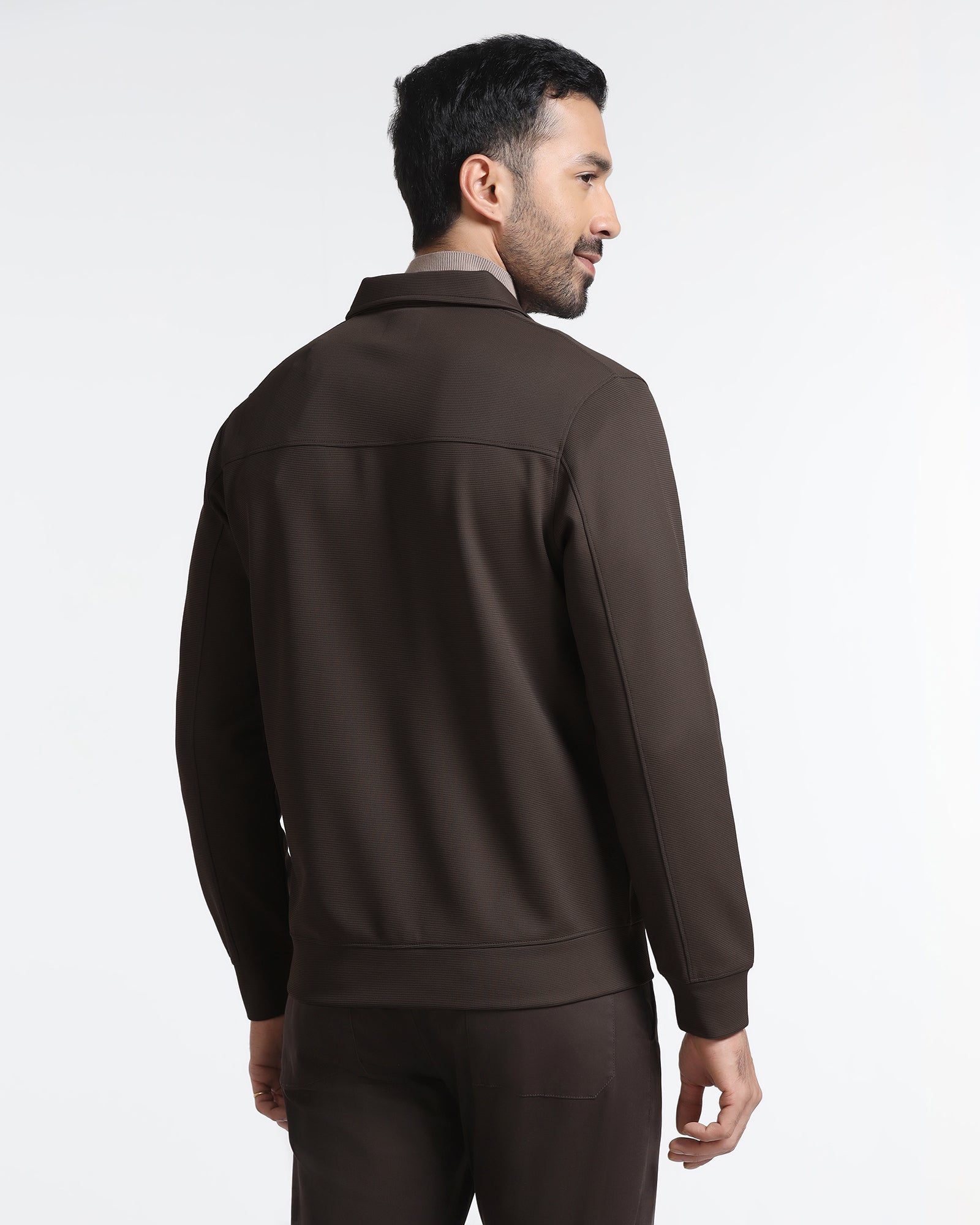Brown Polo Neck Solid Sweatshirt - Octa