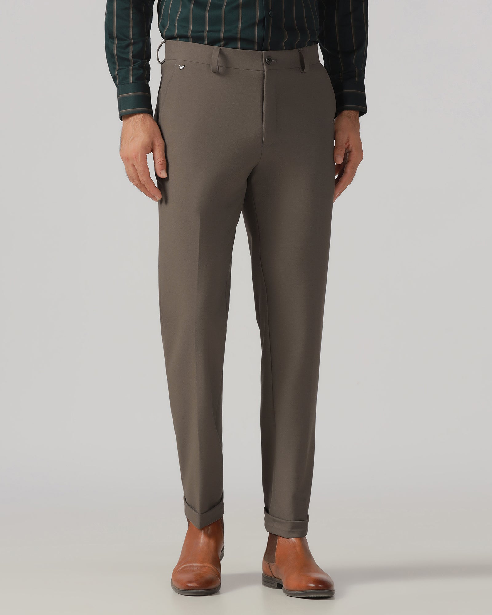 Brown Relaxed Fit Solid Trouser - Tanqueray