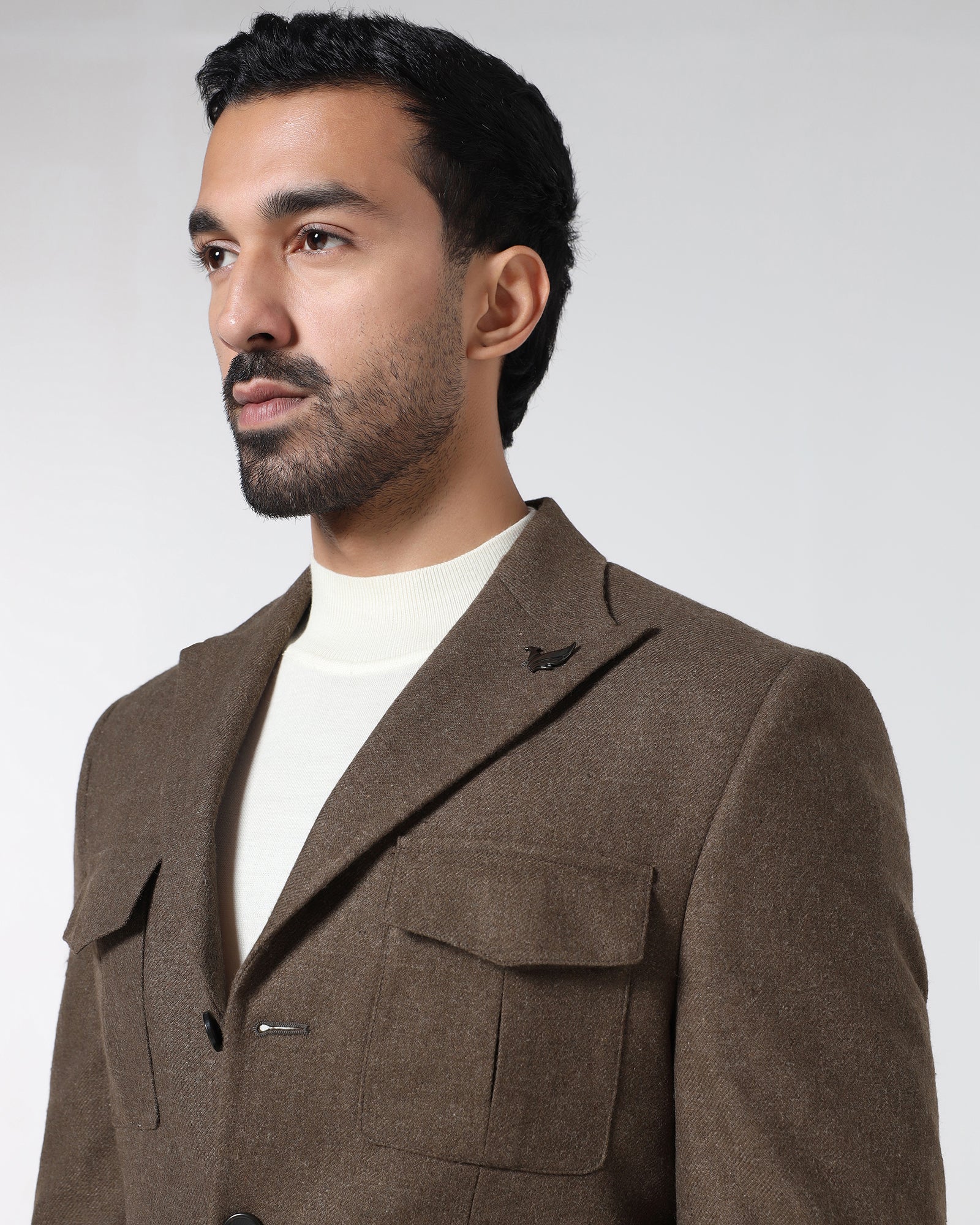 Brown Solid Blazer - Bacardi