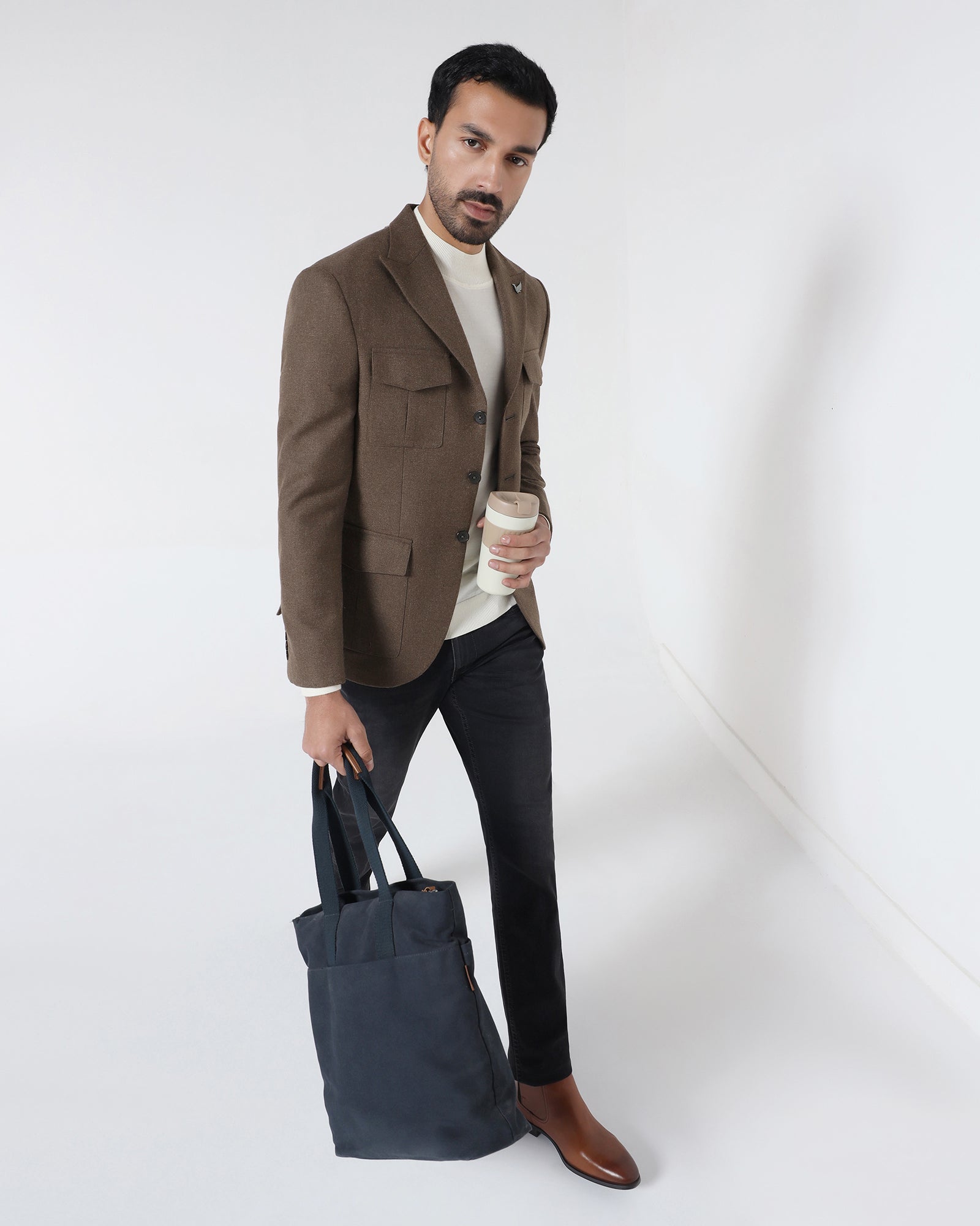 Brown Solid Blazer - Bacardi