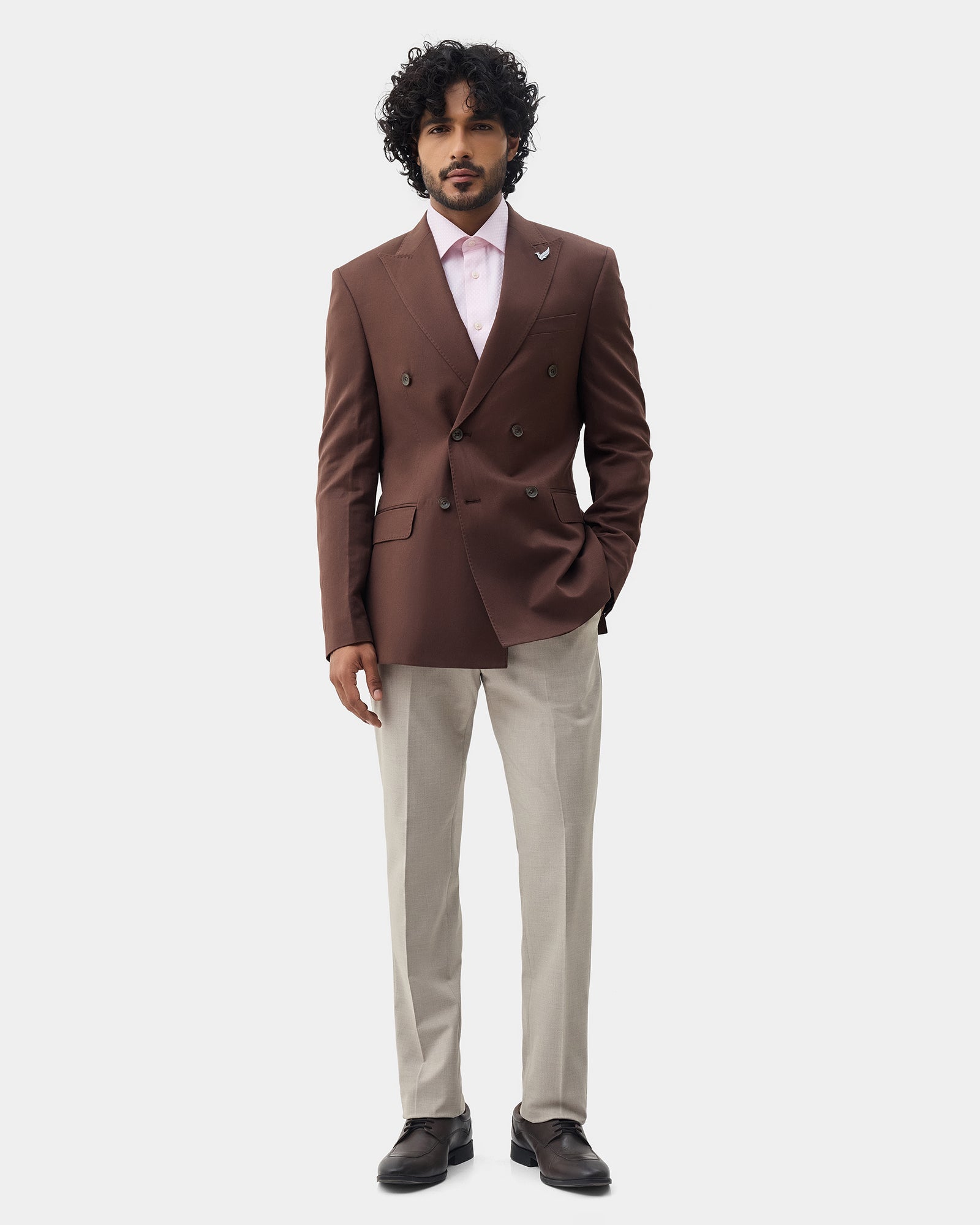 Brown Solid Blazer - Suzano