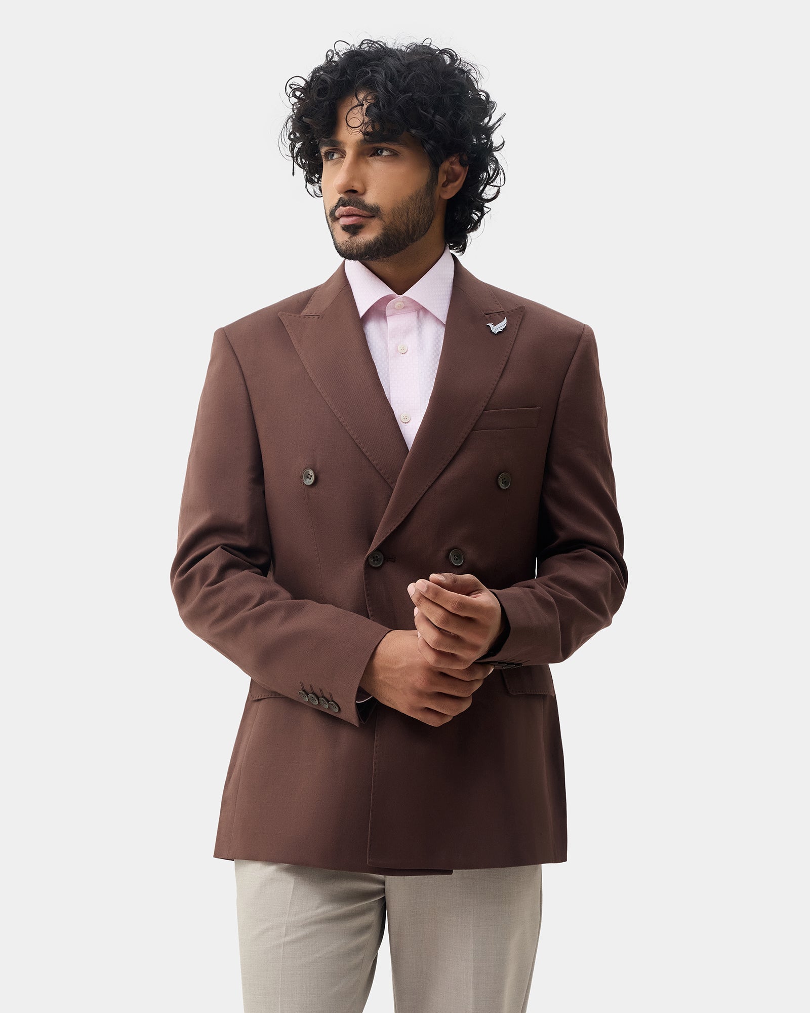 Brown Solid Blazer - Suzano