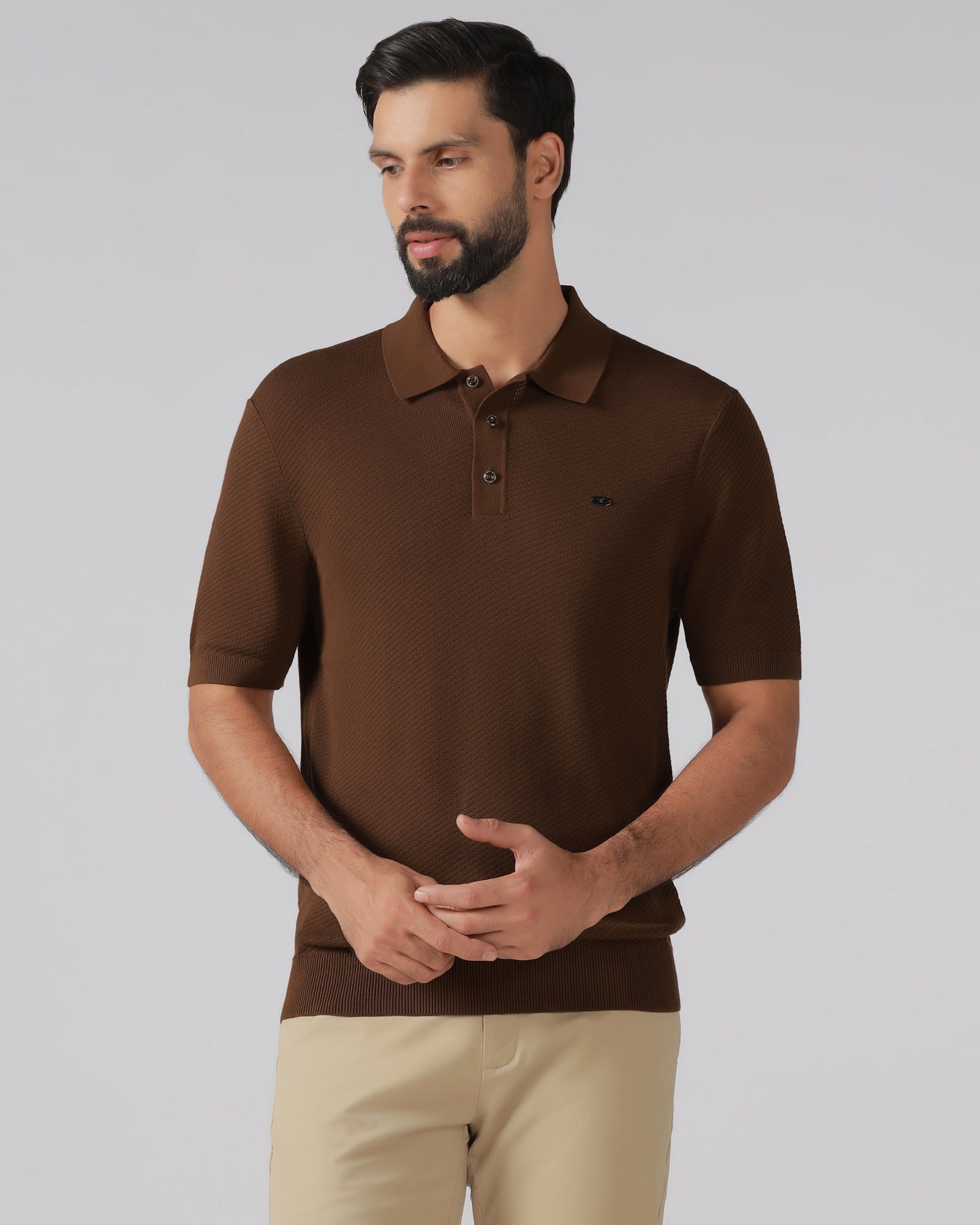 Brown Solid Polo - Yuto