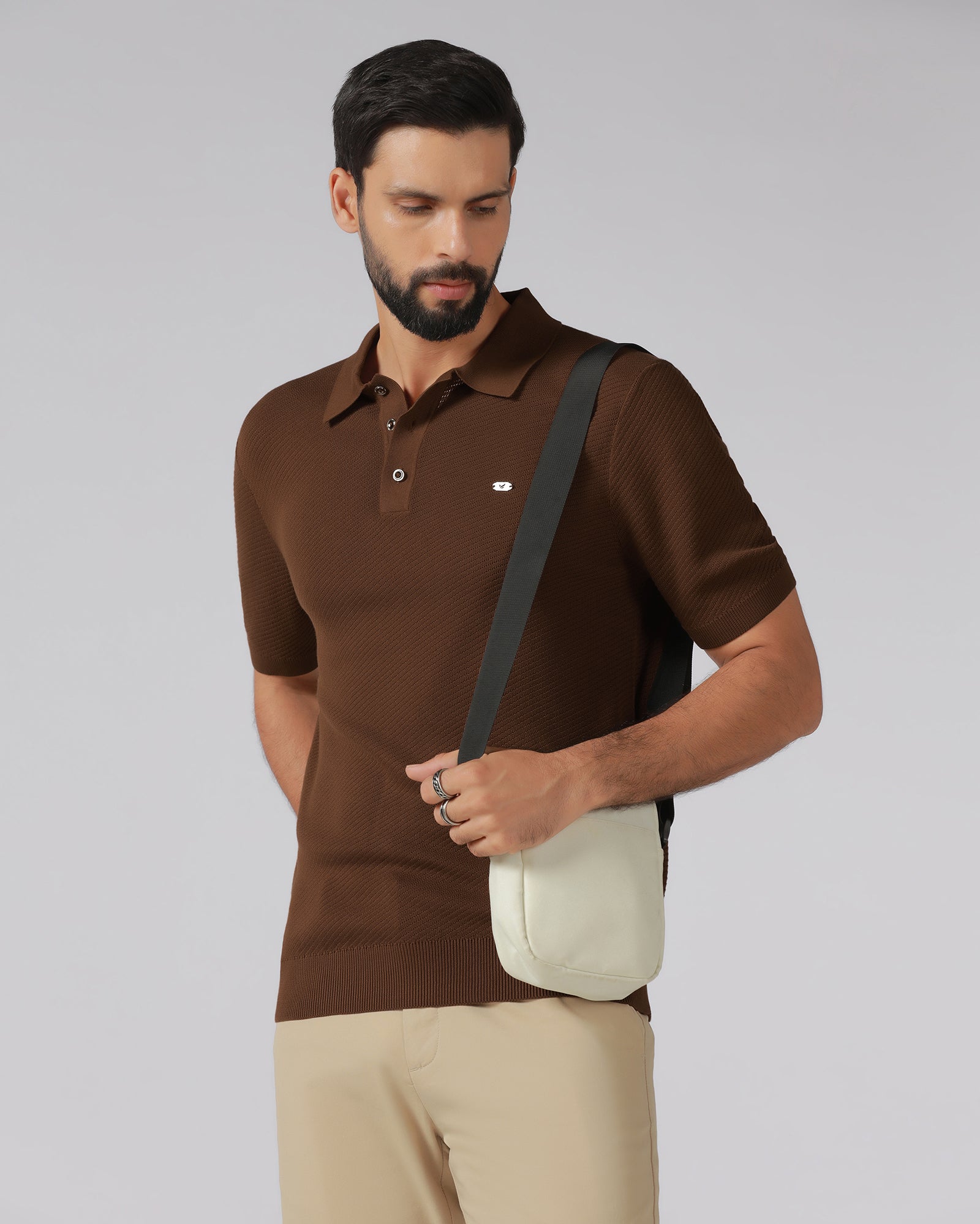 Brown Solid Polo - Yuto