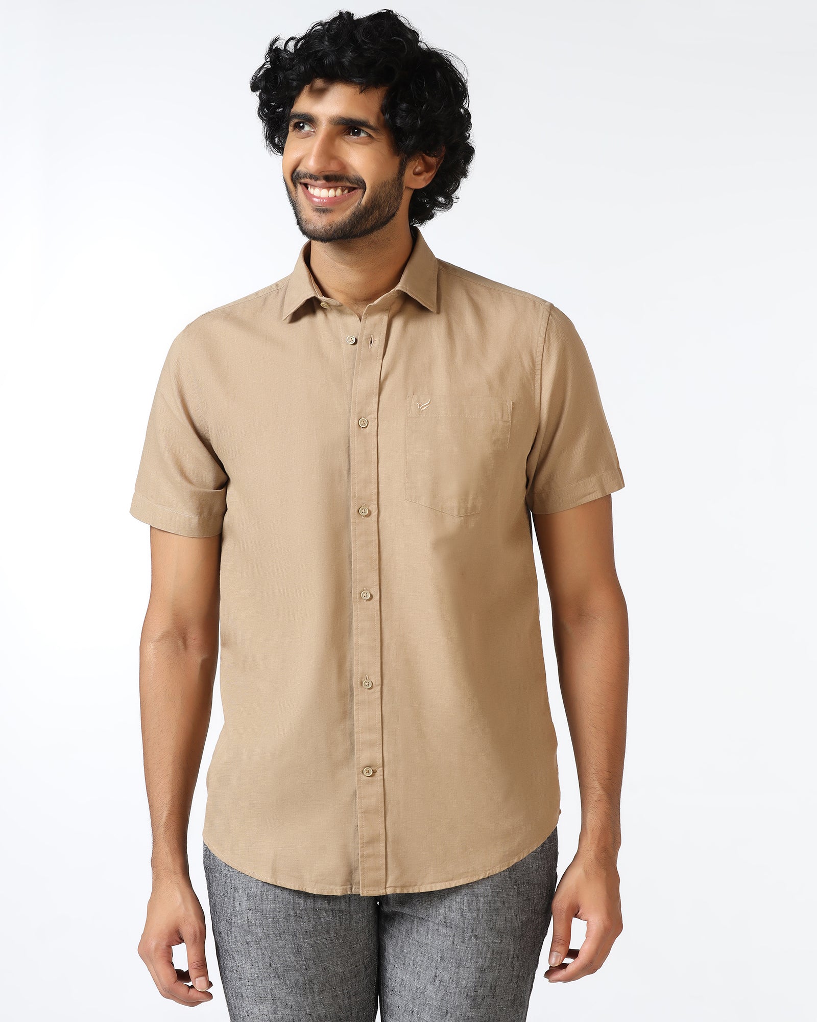 Brown Half Sleeve Solid Shirt - Axar