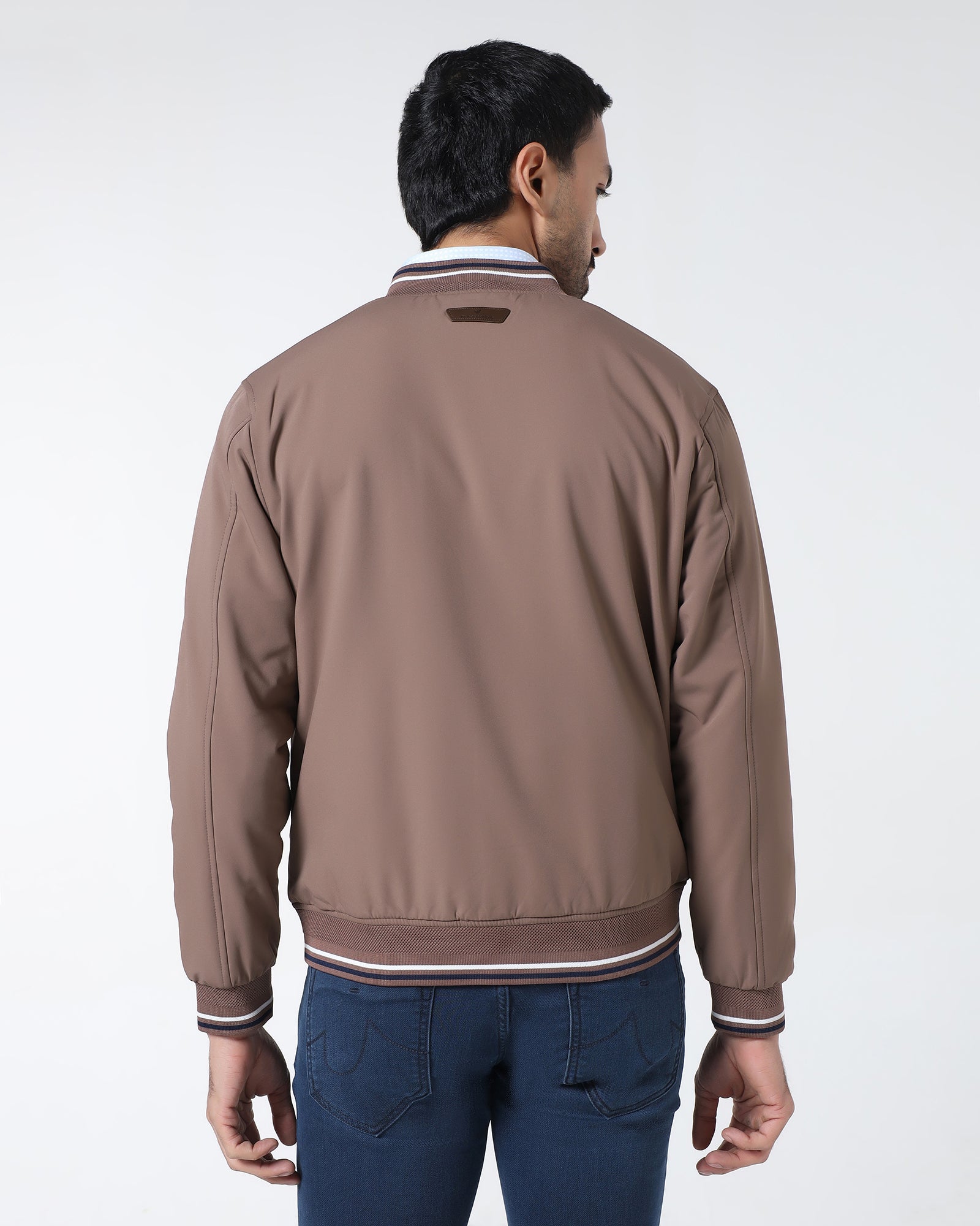 Brown Solid Zipper Jacket - Dornell