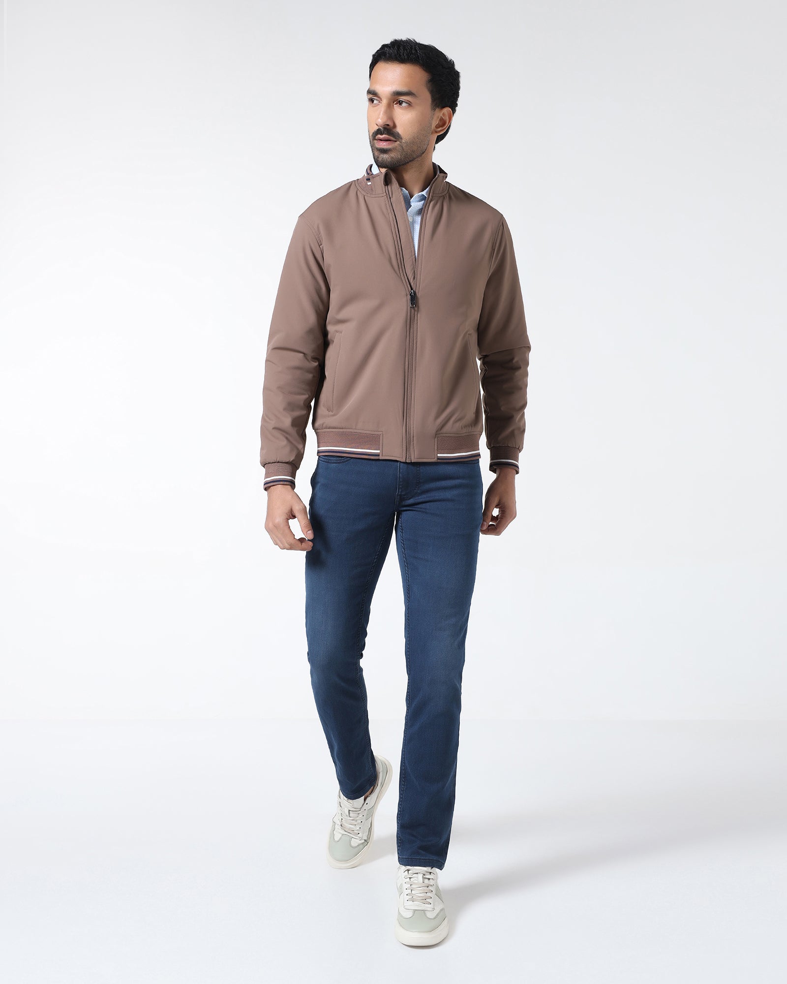 Buy Brown Solid Zipper Jacket From Dornell Collection