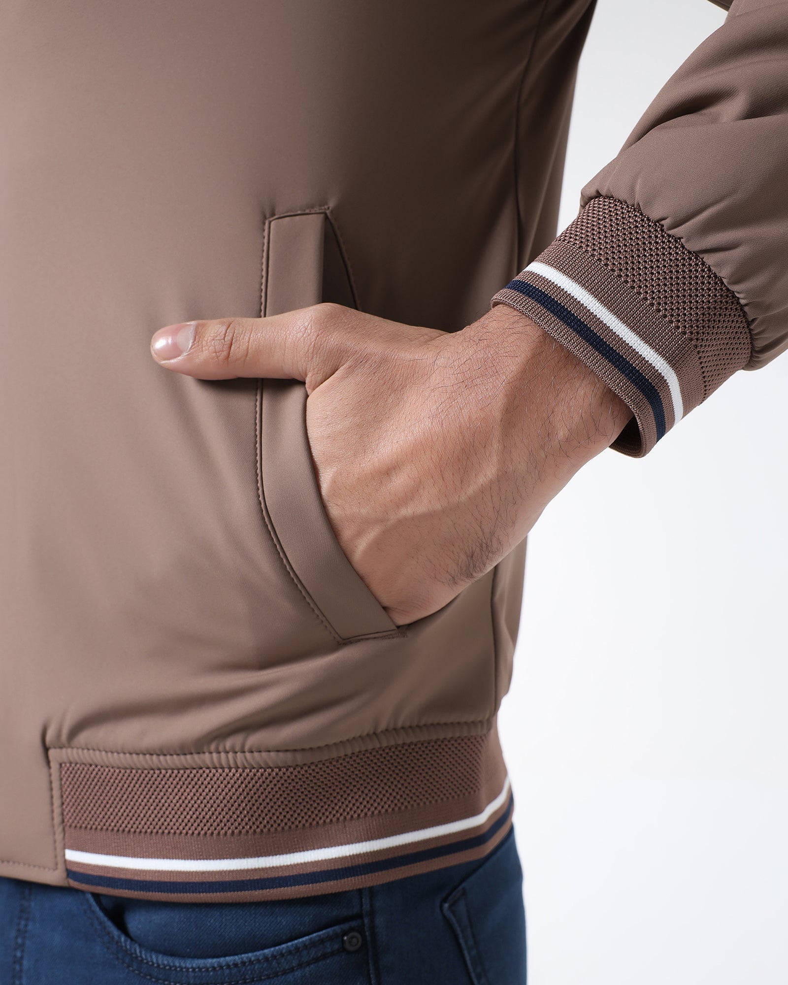 Brown Solid Zipper Jacket - Dornell