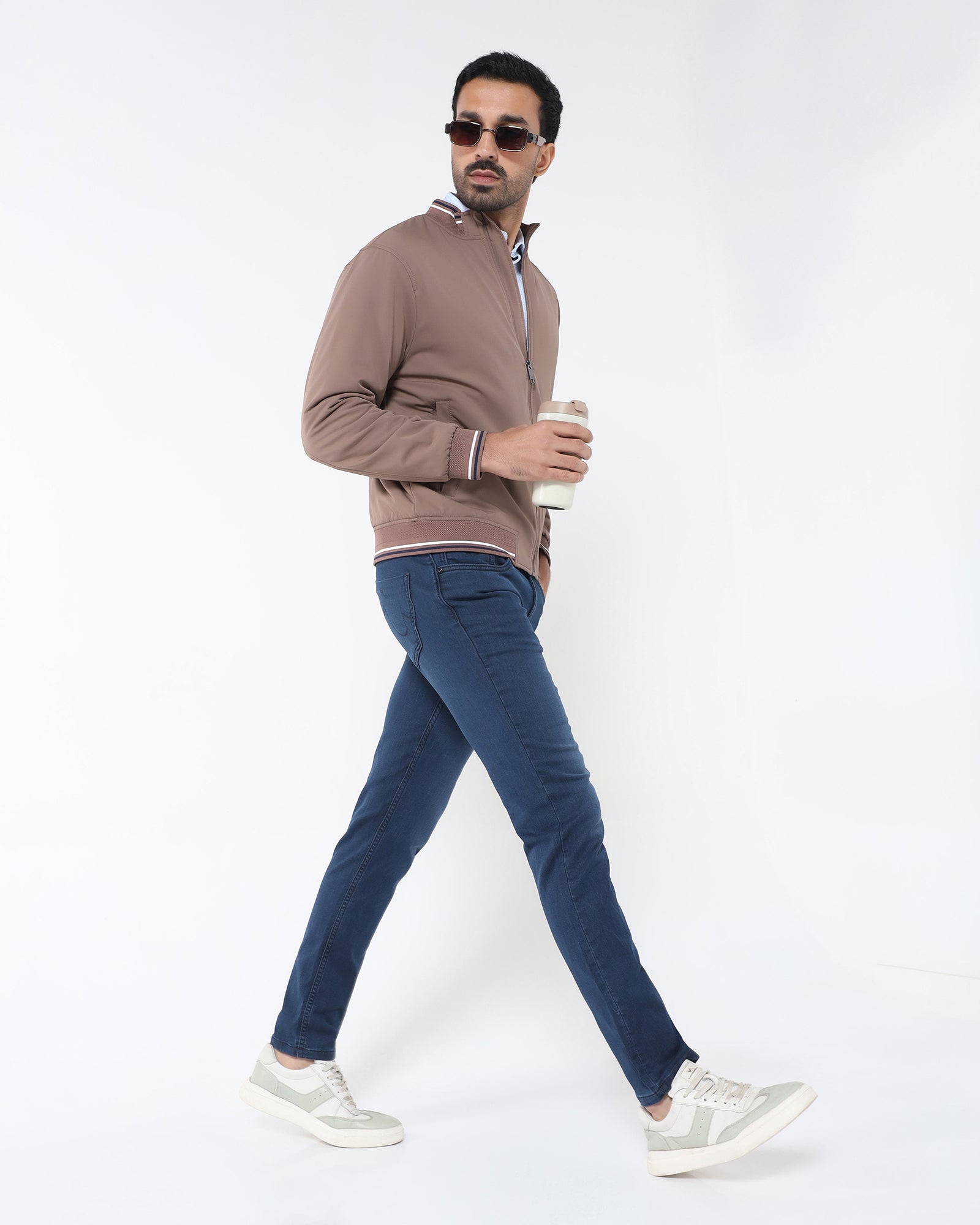 Brown Solid Zipper Jacket - Dornell