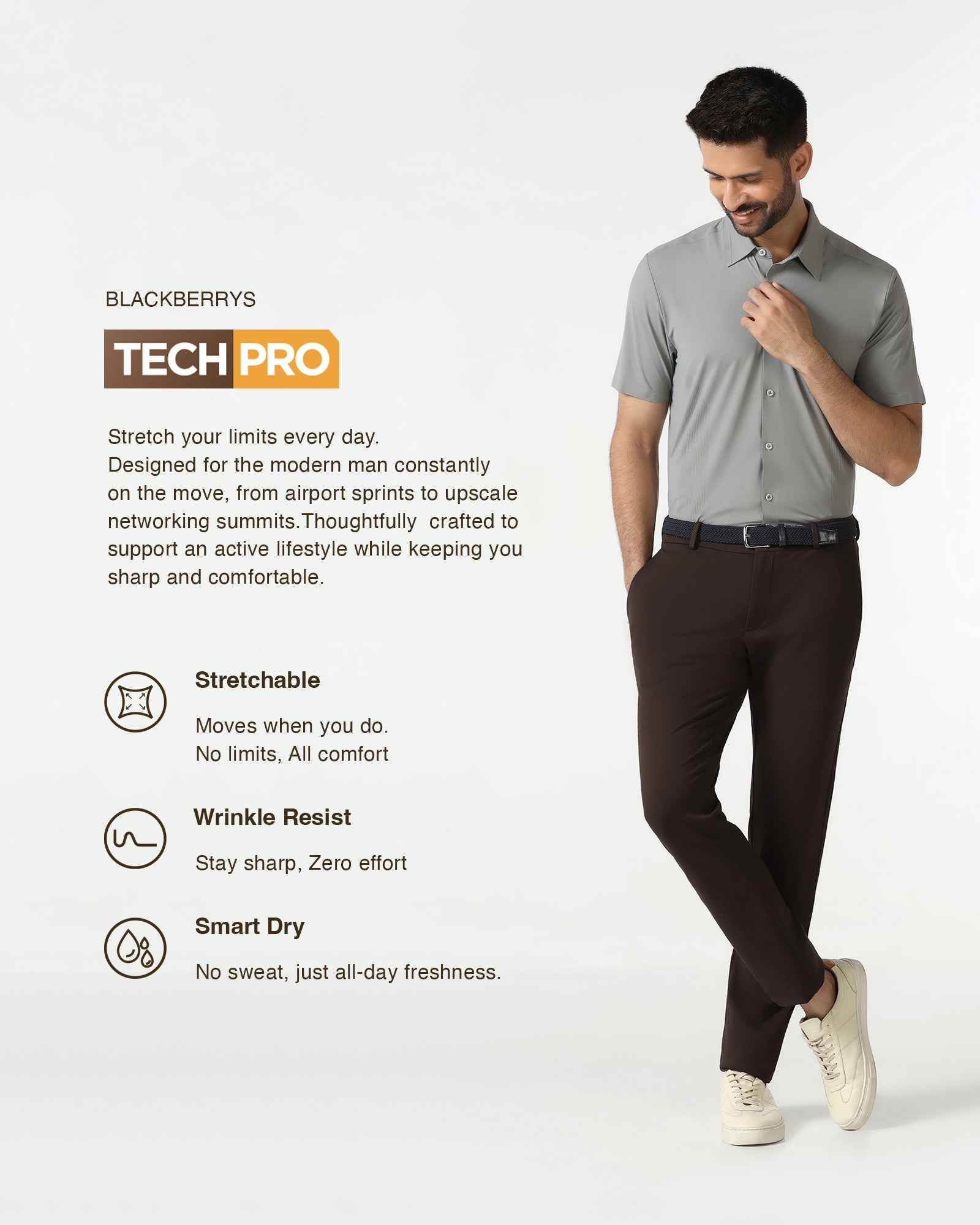 Buy Brown Techpro Solid Khakis Online from Blackberrys