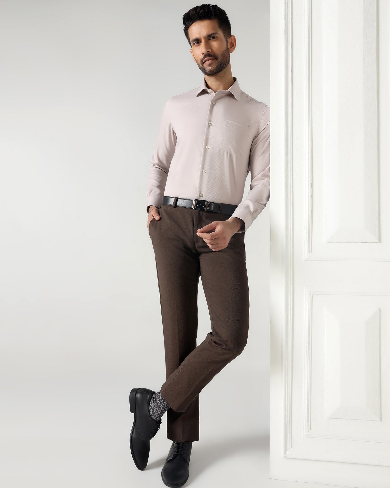 Brown Textured Trouser - Chivas