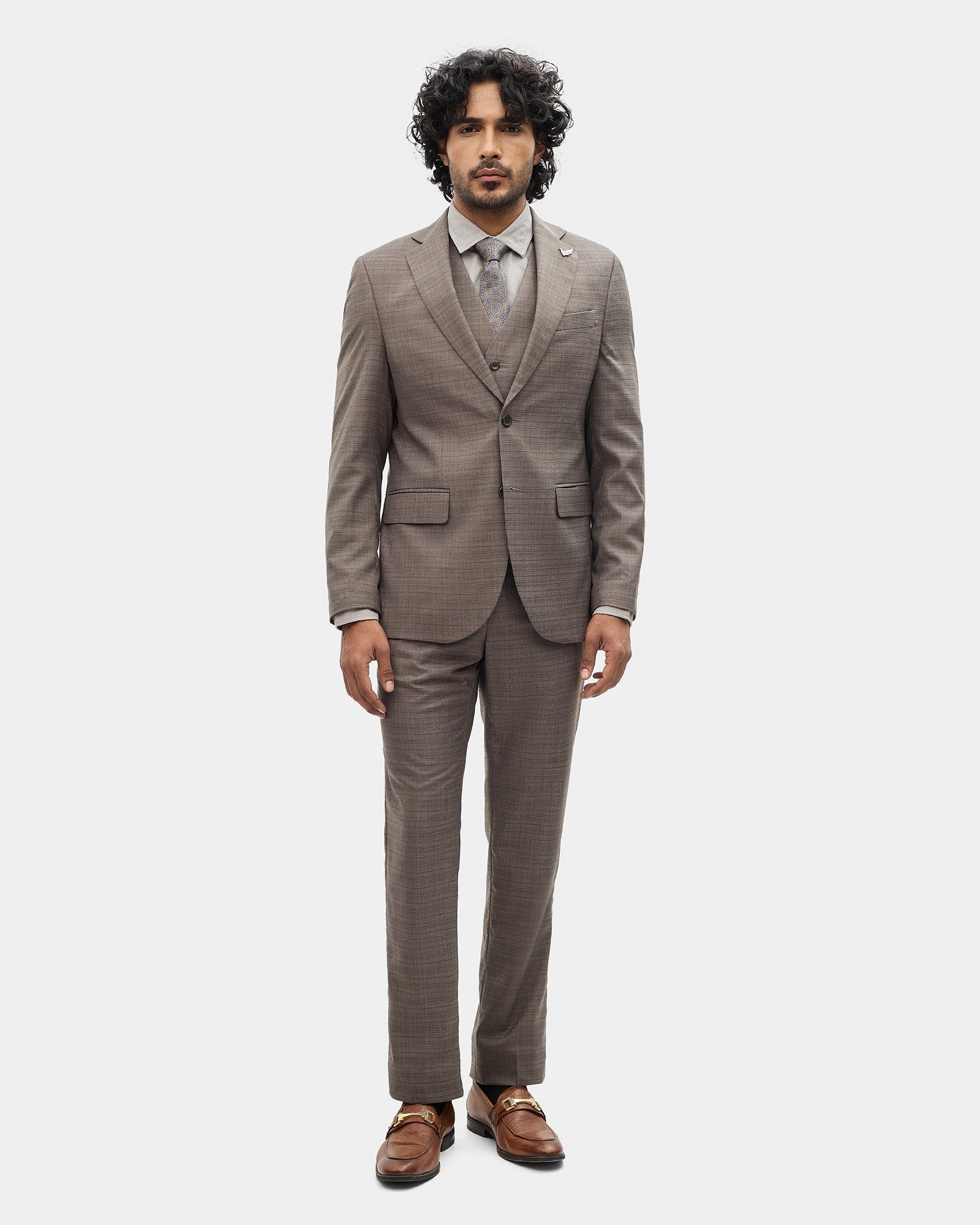 Brown Three Piece Check Suit - Celton