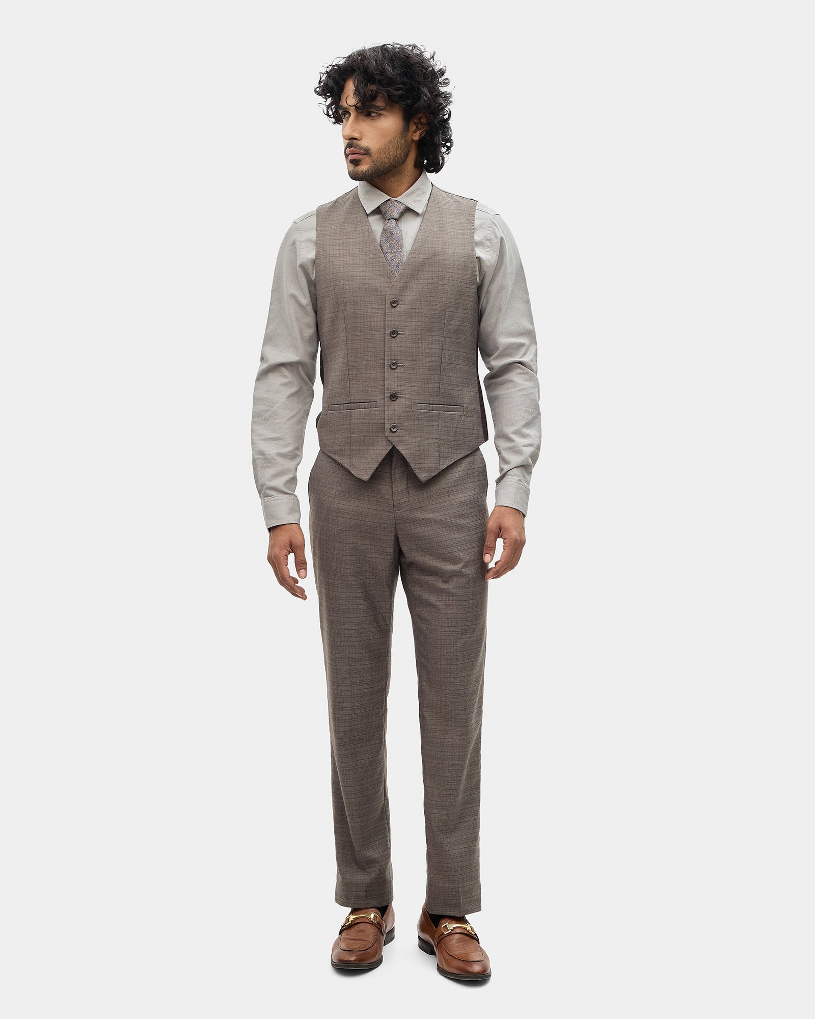 Brown Three Piece Check Suit - Celton