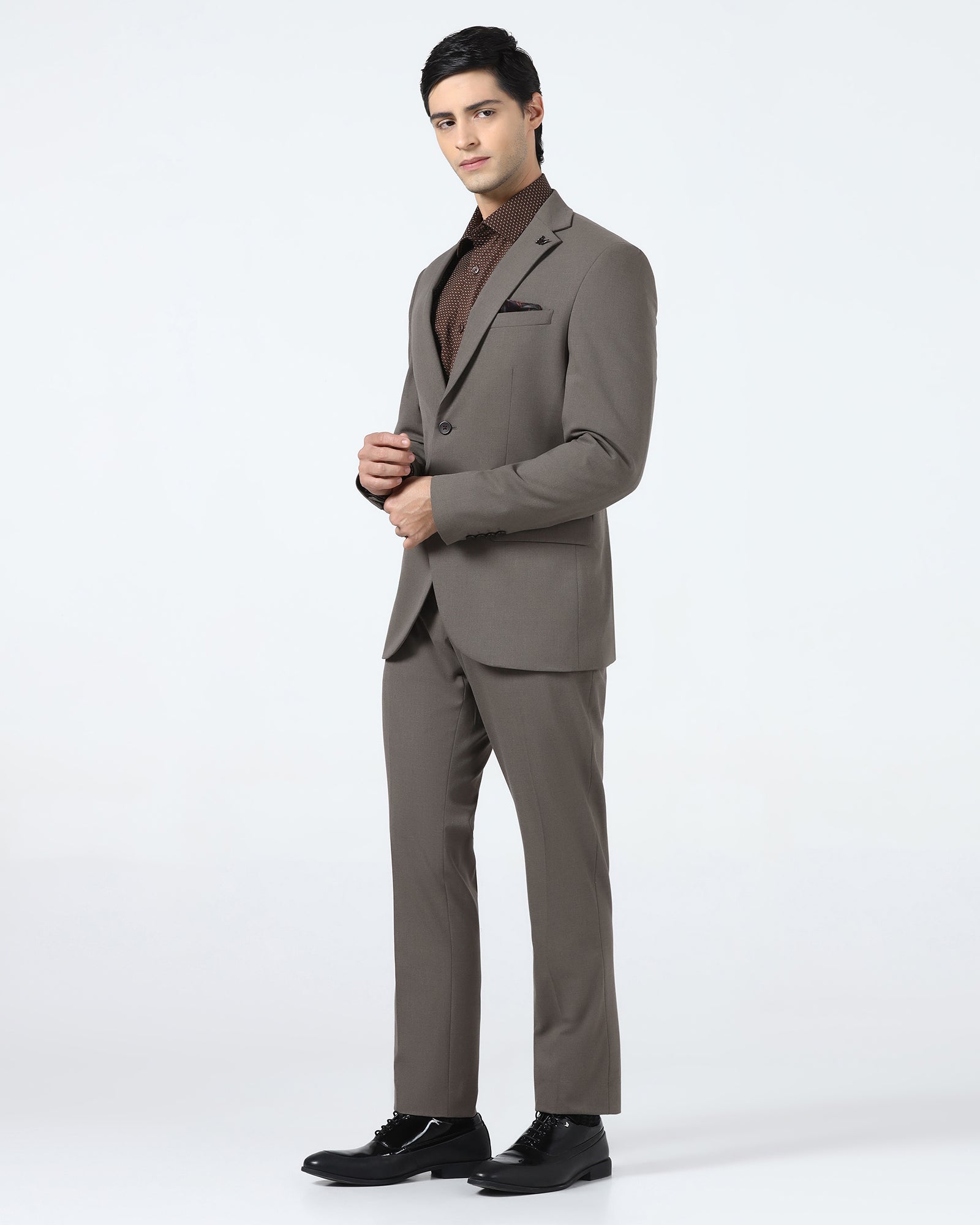 Brown Two Piece Solid Suit - Hedra