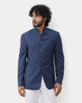 Navy Solid Linen Bandhgala - Caizo