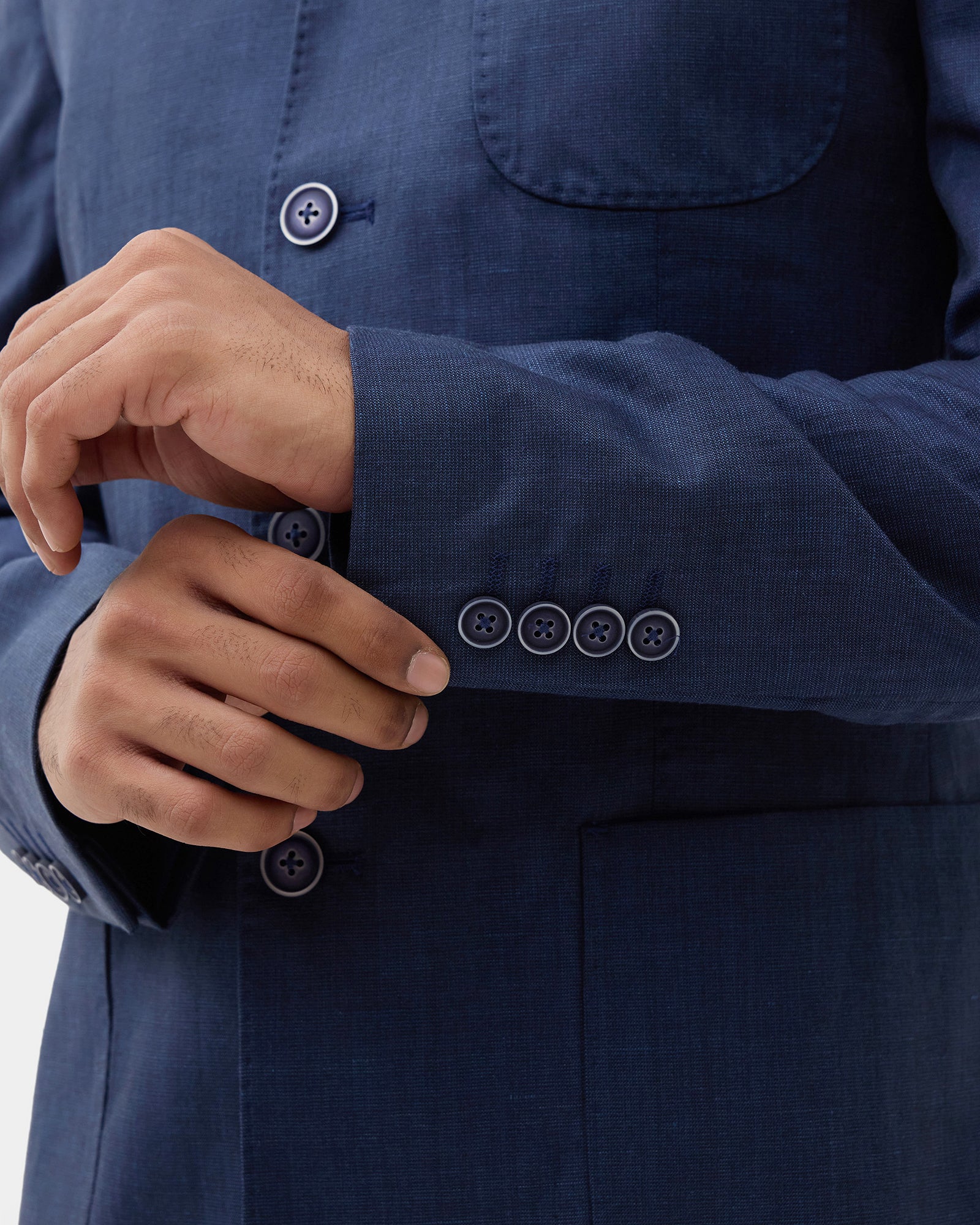 Navy Solid Linen Bandhgala - Caizo