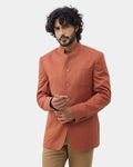 Rust Solid Linen Bandhgala - Yumi