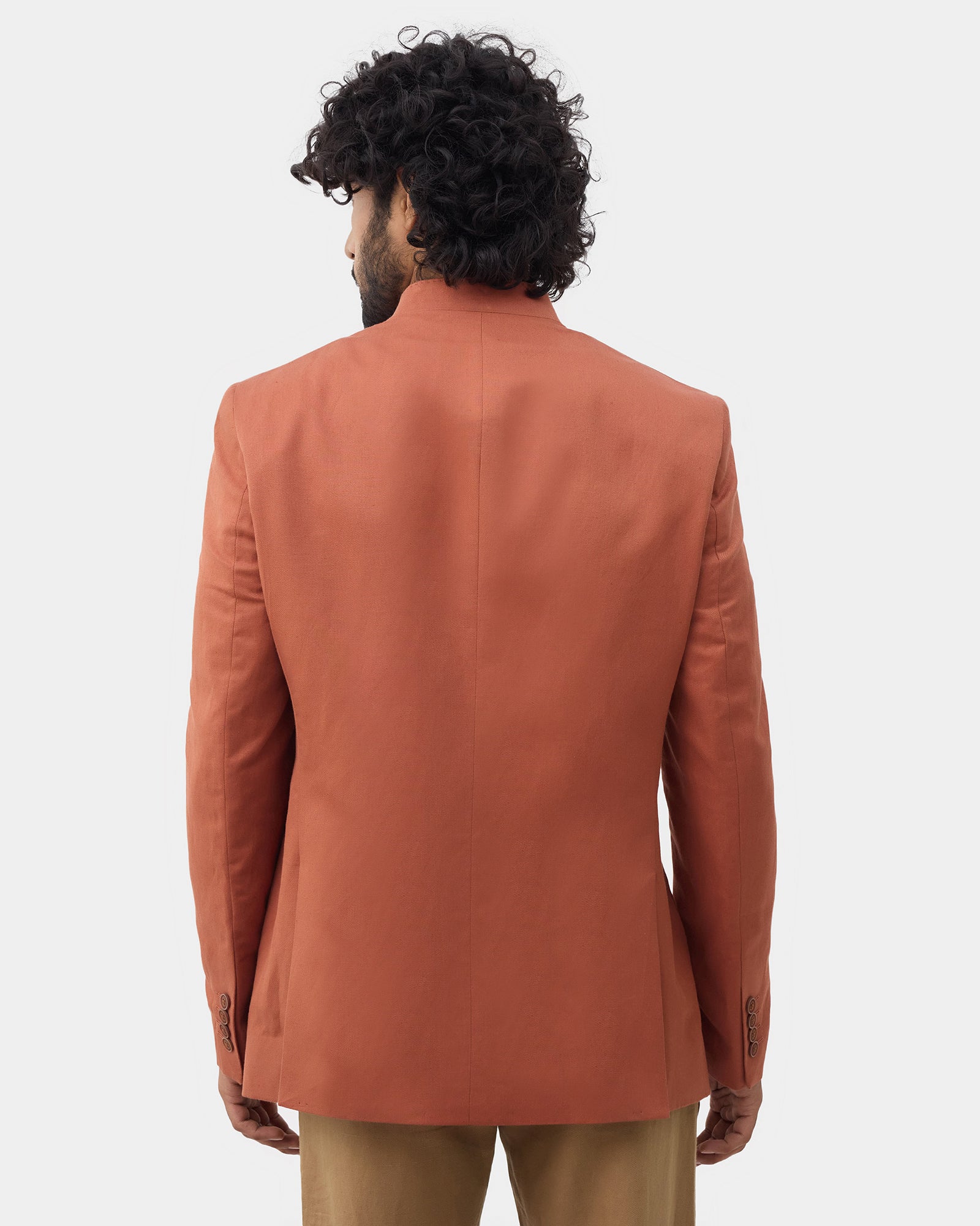 Rust Solid Linen Bandhgala - Yumi