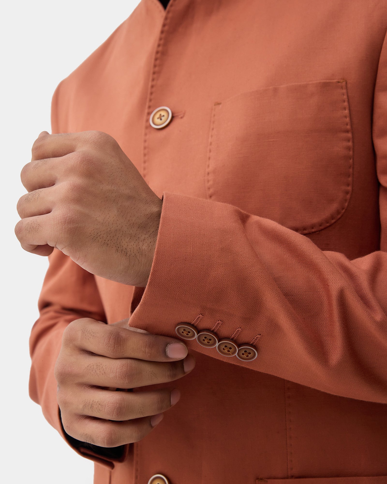 Rust Solid Linen Bandhgala - Yumi