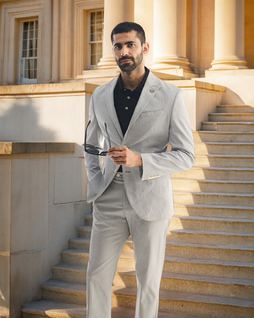 Two Piece Grey Check Formal Suit - Saintov