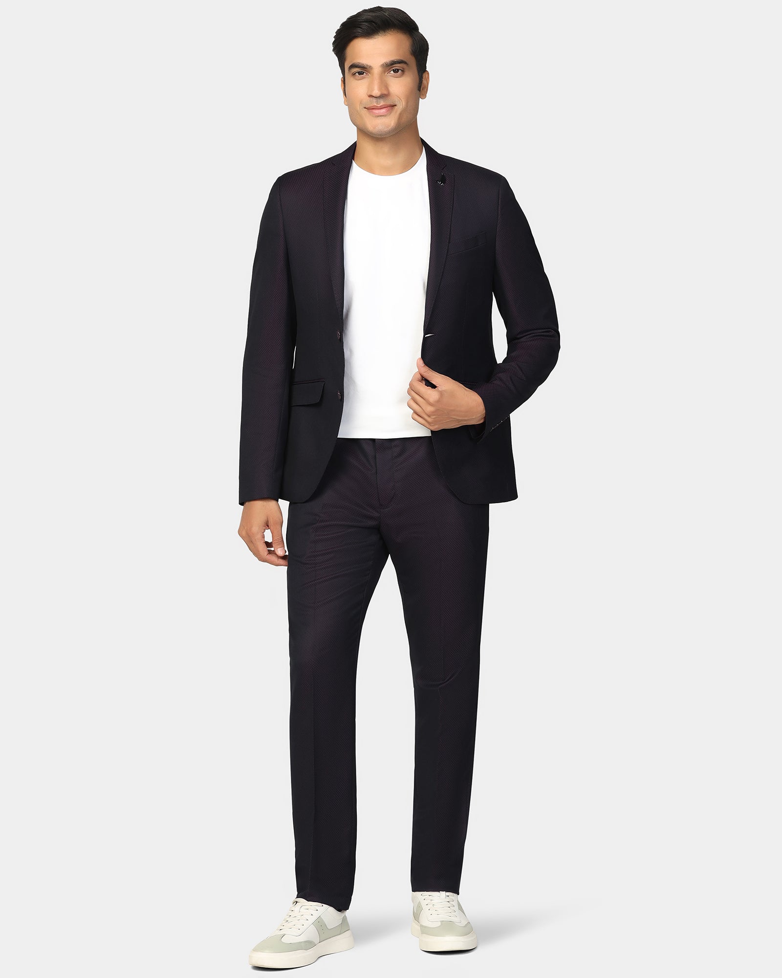 Three Piece Wine Textured Formal Suit - Banhoff
