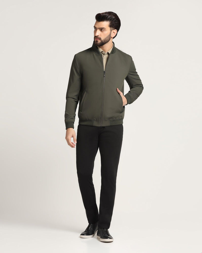 Bomber Olive Textured Zipper Jacket - Griffin