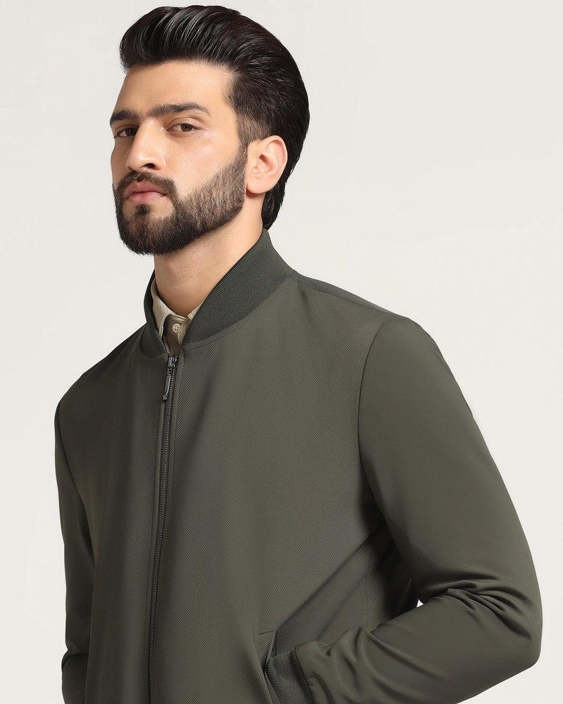 Bomber Olive Textured Zipper Jacket - Griffin