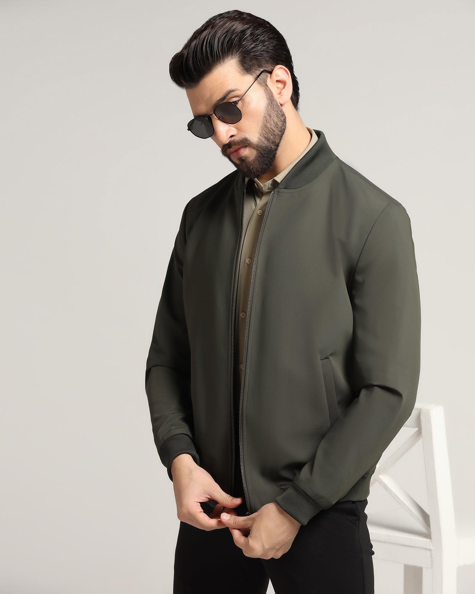 Unchecked Ego Ruched Sleeve Cropped Bomber Jacket (Olive) · NanaMacs