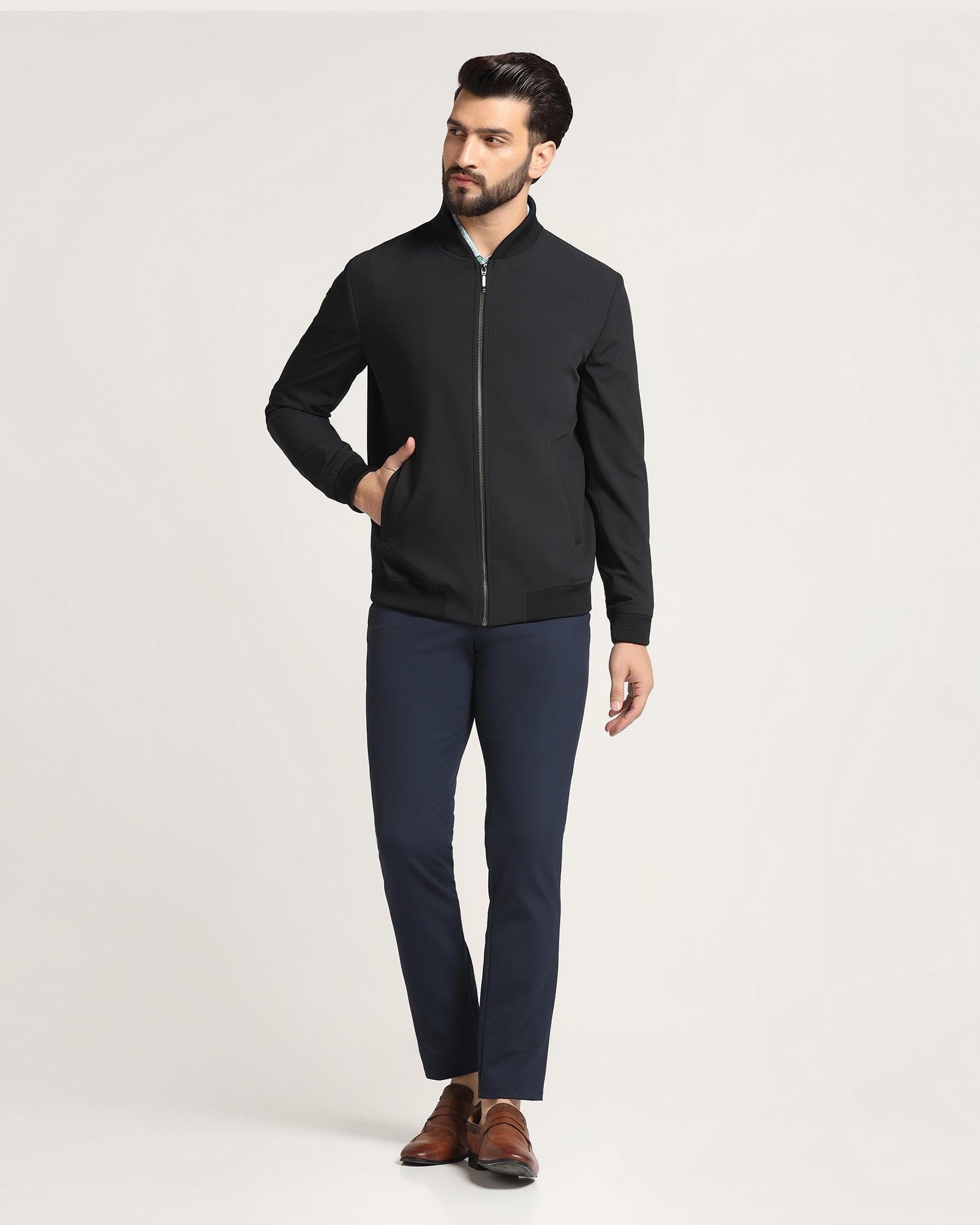 Bomber Black Textured Zipper Jacket - Griffin - Blackberrys