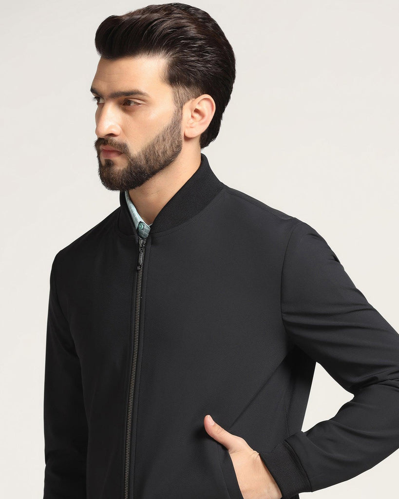 Bomber Black Textured Zipper Jacket - Griffin