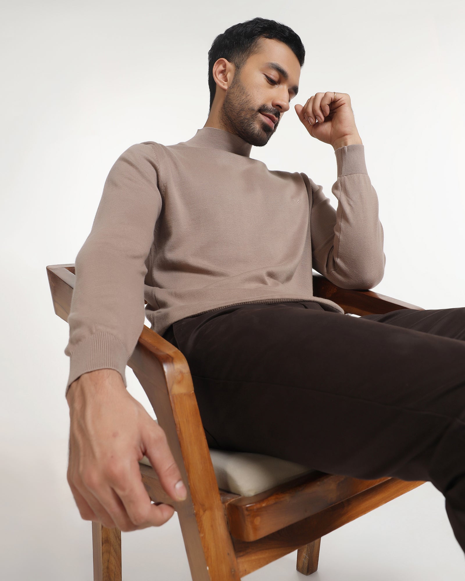 Camel High Neck Solid Sweater - Pop