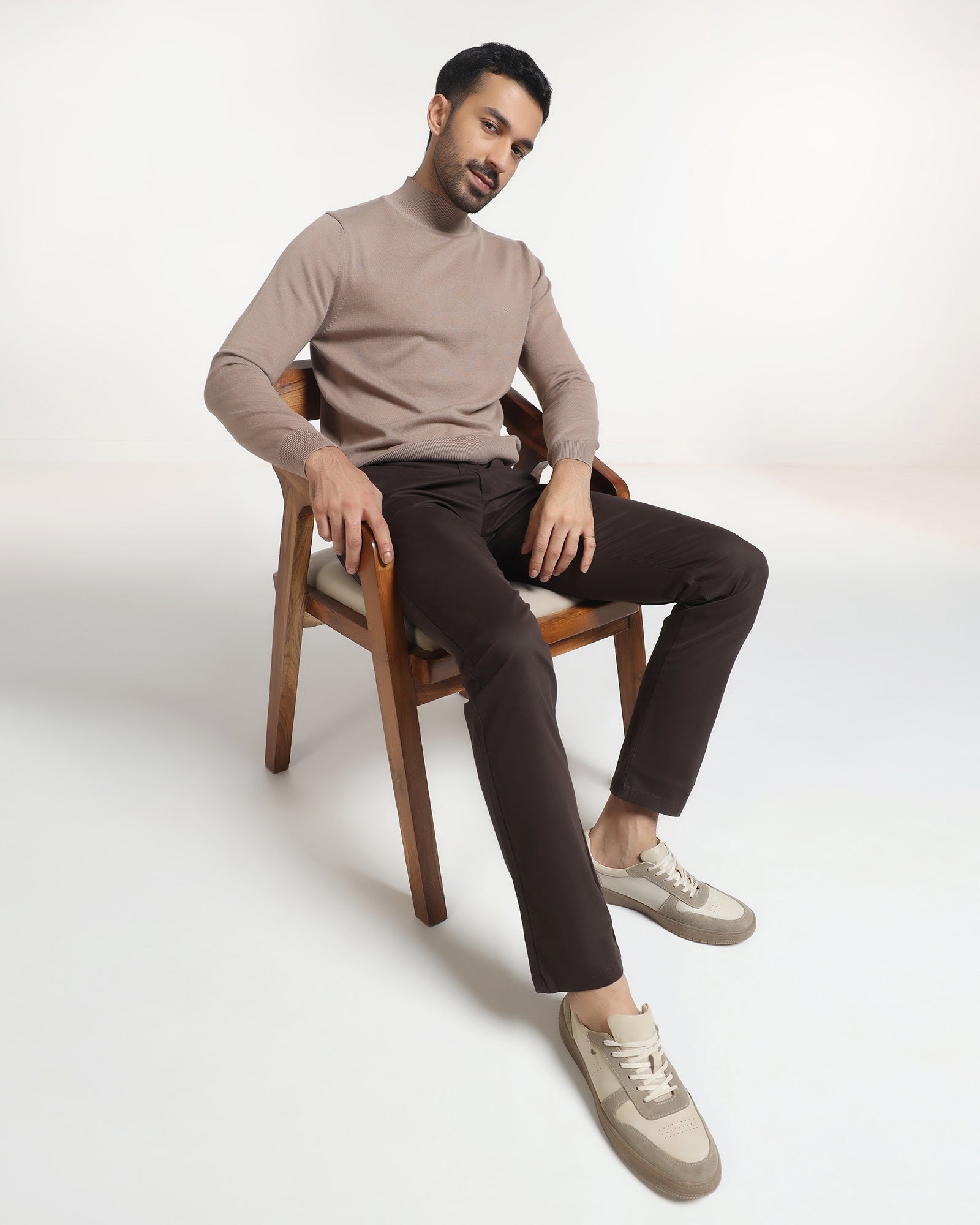 Camel High Neck Solid Sweater - Pop