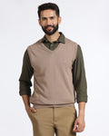Camel V-Neck Solid Sweatshirt - Less