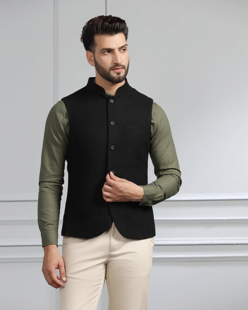 Bandhgala Casual Black Solid Waistcoat - Canford