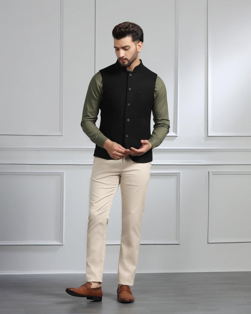 Bandhgala Casual Black Solid Waistcoat - Canford