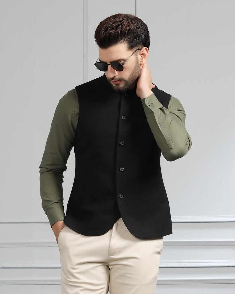 Bandhgala Casual Black Solid Waistcoat - Canford