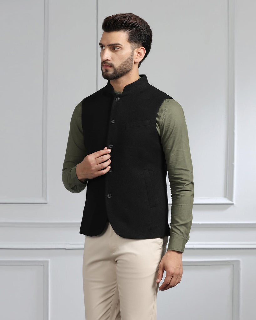 Bandhgala Casual Black Solid Waistcoat - Canford