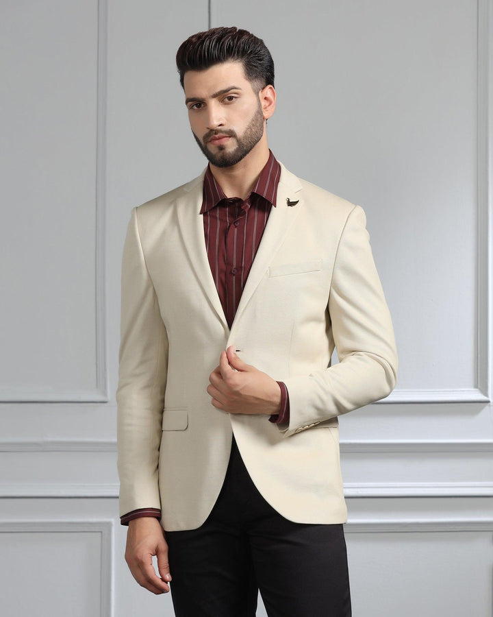 Casual Beige Textured Blazer - Forest