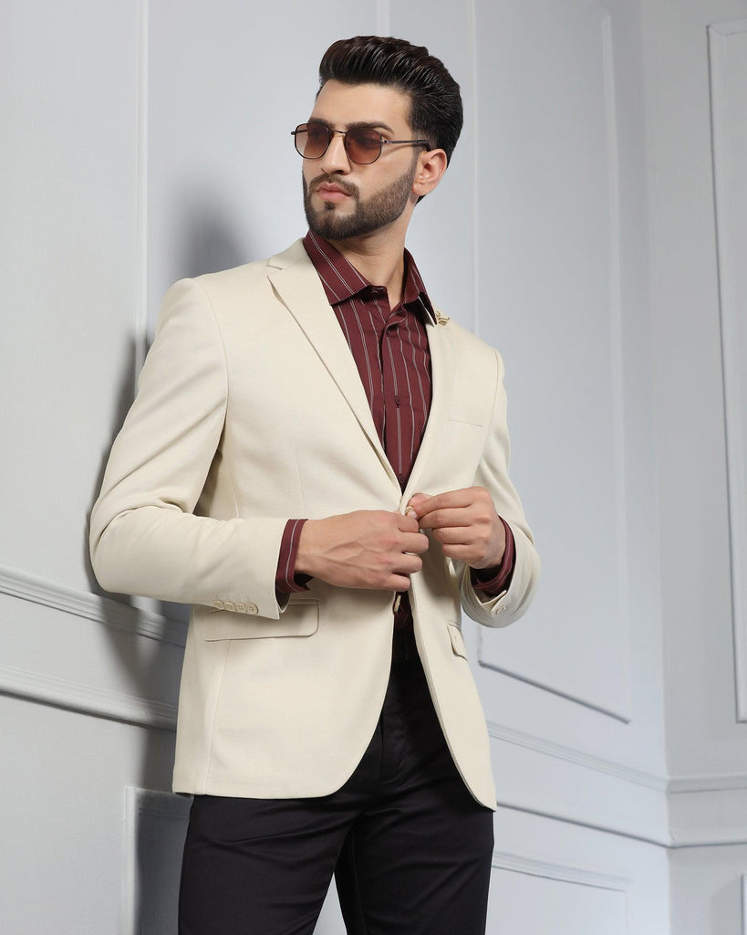 Casual Beige Textured Blazer - Forest